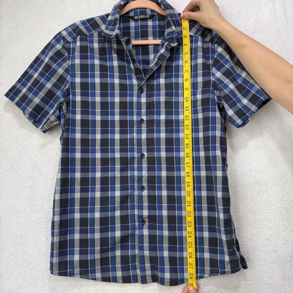Arc'teryx Brohm Shirt Mens Medium Blue Gray Plaid Short Sleeve Button Up Hiking - Picture 1 of 8